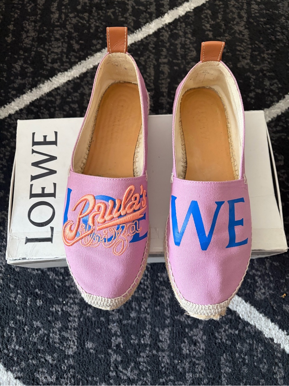 Loewe Pink Canvas Espadrilles with Blue Logo and Orange Embroidery